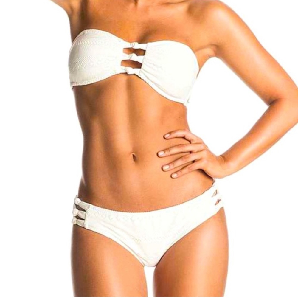 Roxy swim womens White Drop-Diamond Crochet/Knotted 70's Bikini Bottom large new